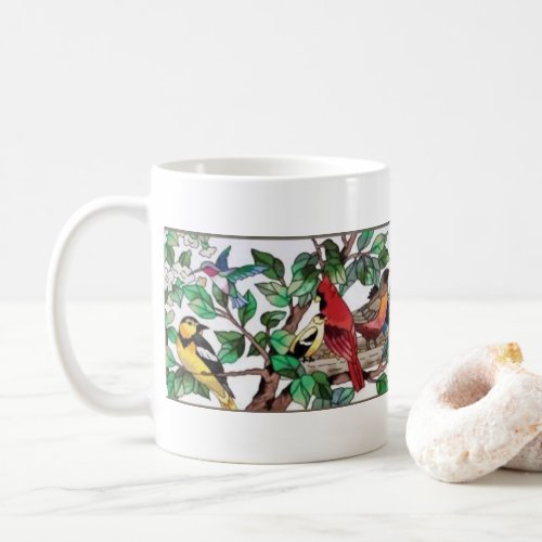 Stained Glass Art Beautiful Blossoms  Birds Coffee Mug
