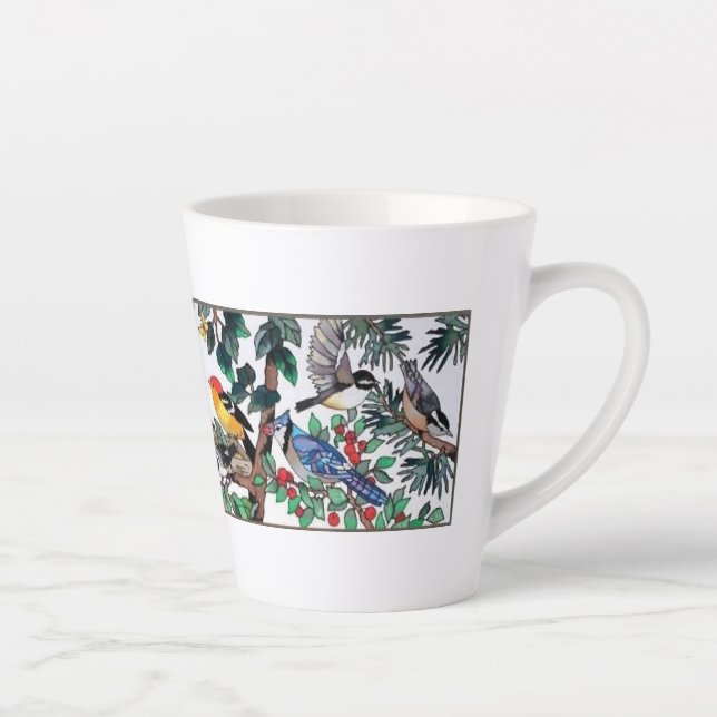 Stained Glass Art Beautiful Blossoms & Birds Latte Mug (Right)