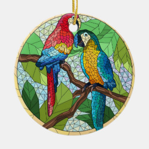 Stained Glass Art, Colorful Parrot Stained Glass Ceramic Ornament