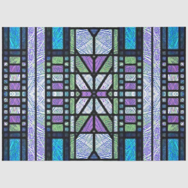Stained Glass Art Deco in Blue and Purple Tissue Paper (Front)