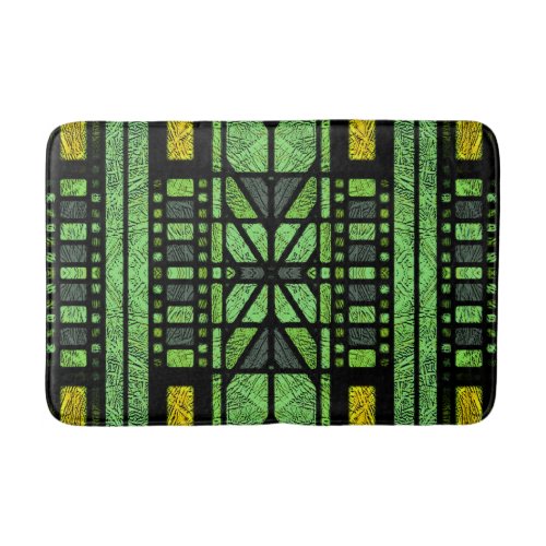 Stained Glass Art Deco in Green and Gold Bath Mat