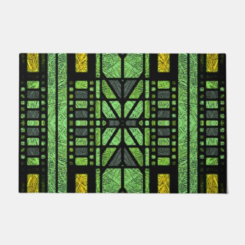 Stained Glass Art Deco in Green and Gold Doormat