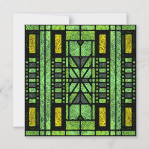 Stained Glass Art Deco in Green and Gold Magnetic Invitation