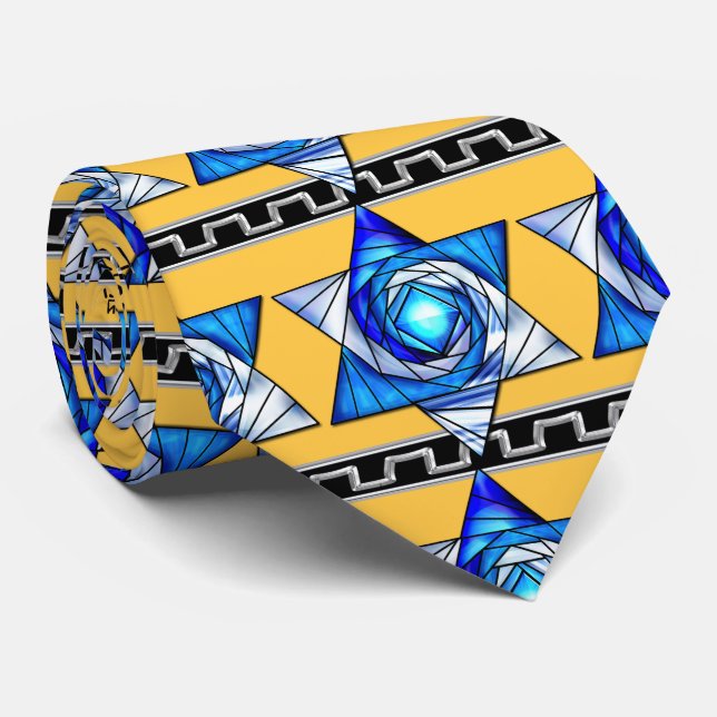 Stained Glass Art Deco Magen David v2 Neck Tie (Rolled)