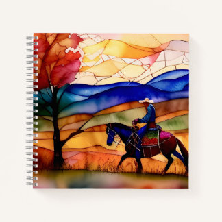 Stained Glass Art Design Cowboy Trail Ride Notebook