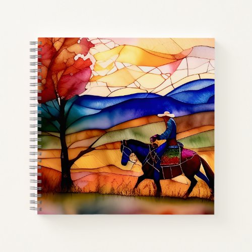 Stained Glass Art Design Cowboy Trail Ride Notebook