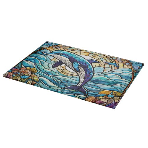 Stained glass art dolphin cutting board