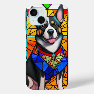 Stained Glass Art Featuring a Dog Portrait iPhone 15 Case