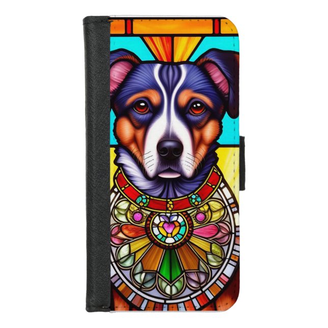 Stained Glass Art Featuring a Dog Portrait iPhone Wallet Case (Front)