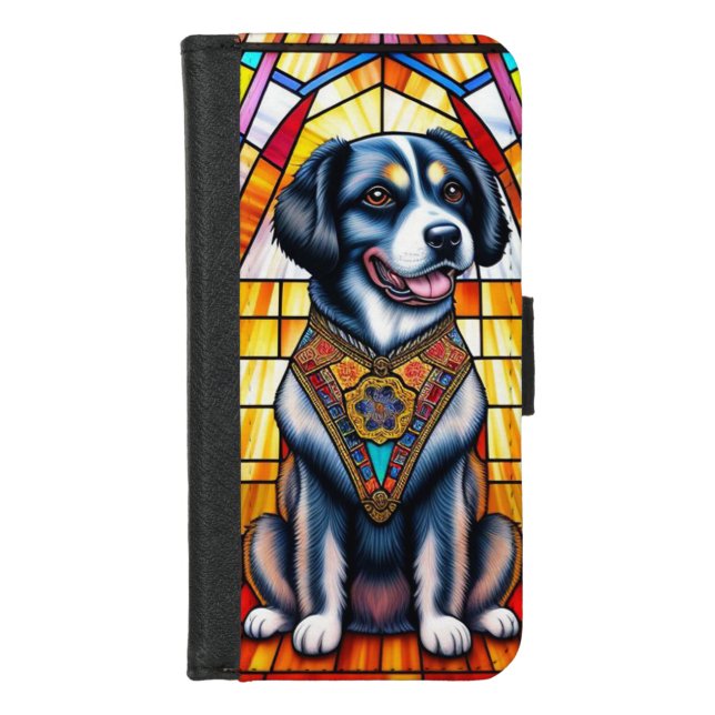 Stained Glass Art Featuring a Dog Portrait iPhone Wallet Case (Front)