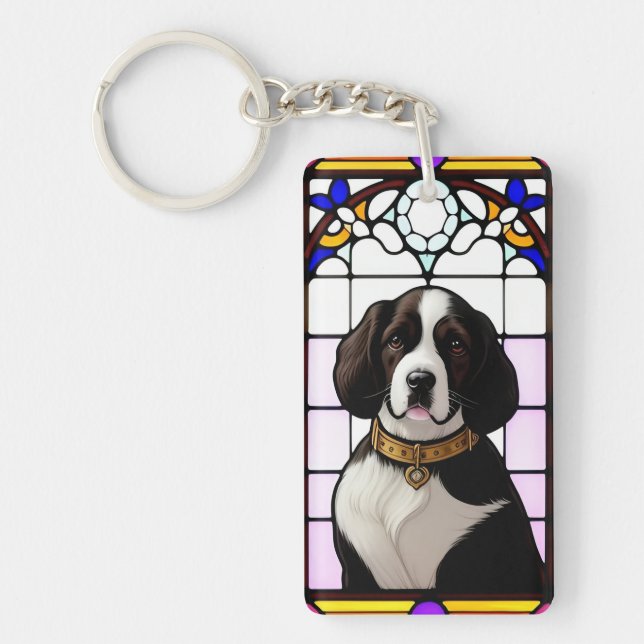 Stained Glass Art Featuring a Dog Portrait Keychain (Front)