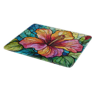 Stained glass art hibiscus cutting board