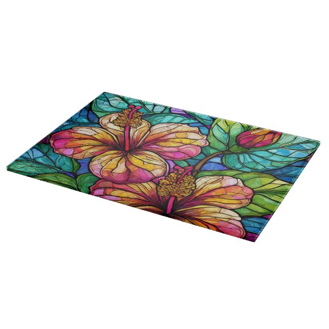 Stained glass art hibiscus cutting board (Corner)