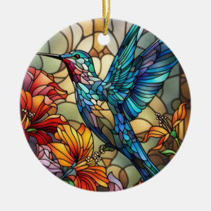 Stained Glass Art, Hummingbird Stained Glass Ceramic Ornament