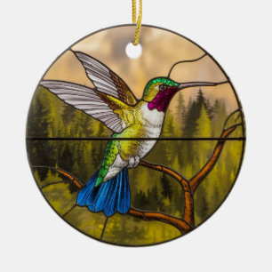 Stained Glass Art, Hummingbird Stained Glass Ceramic Ornament