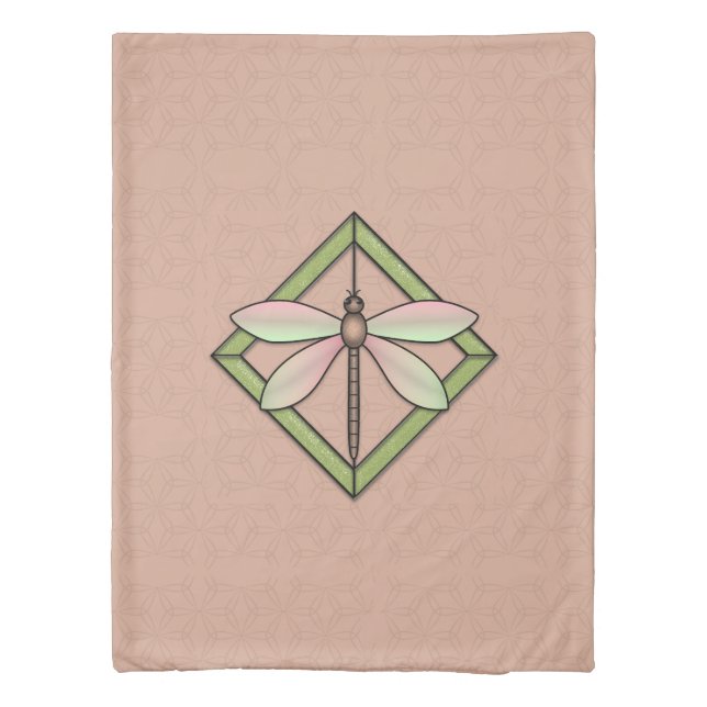 Stained Glass Art Nouveau Dragonfly on Pink Duvet Cover (Back)