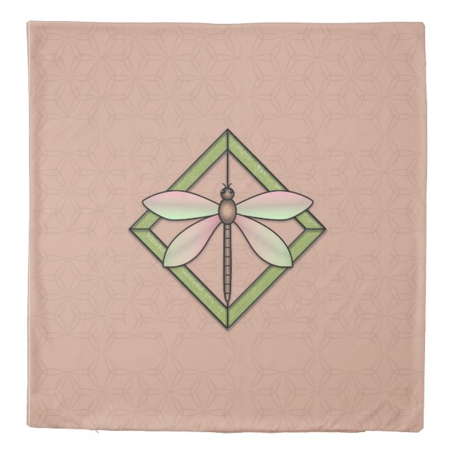 Stained Glass Art Nouveau Dragonfly on Pink Duvet Cover (Back)