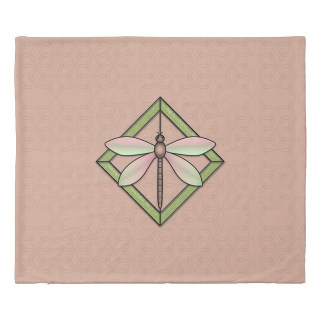 Stained Glass Art Nouveau Dragonfly on Pink Duvet Cover (Back)