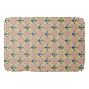 Stained Glass Art Nouveau Dragonfly on Pink Yellow Bath Mat