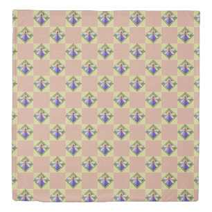 Stained Glass Art Nouveau Dragonfly on Pink Yellow Duvet Cover