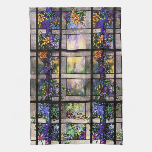 Stained Glass Art Nouveau Flowers Kitchen Towel