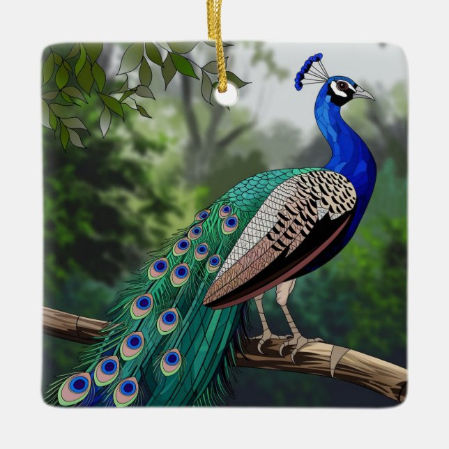  Stained Glass Art, Peacock Stained Glass Ceramic Ornament (Front)