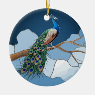 Stained Glass Art, Peacock Stained Glass Ceramic Ornament