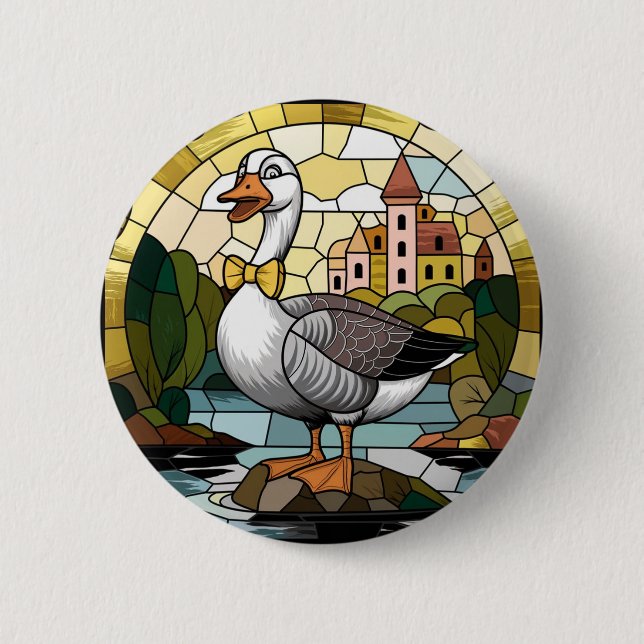 Stained Glass Art, Silly Goose Stained Glass  Button (Front)