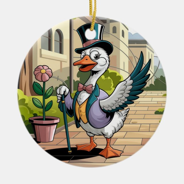 Stained Glass Art, Silly Goose Stained Glass Ceram Ceramic Ornament (Front)