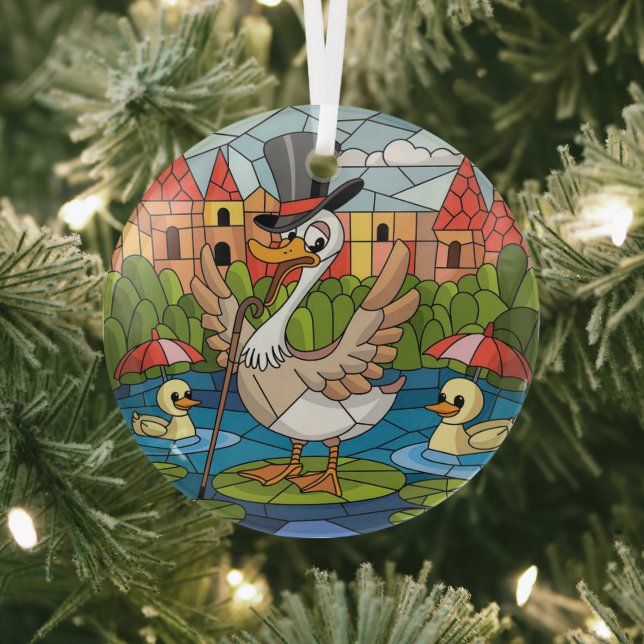 Stained Glass Art, Silly Goose Stained Glass Ceram Ornament (Insitu)
