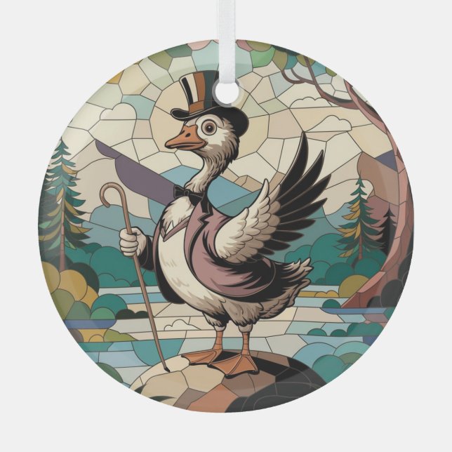Stained Glass Art, Silly Goose Stained Glass Glass Ornament (Front)