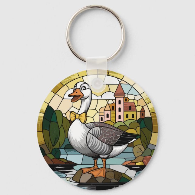 Stained Glass Art, Silly Goose Stained Glass  Keychain (Front)
