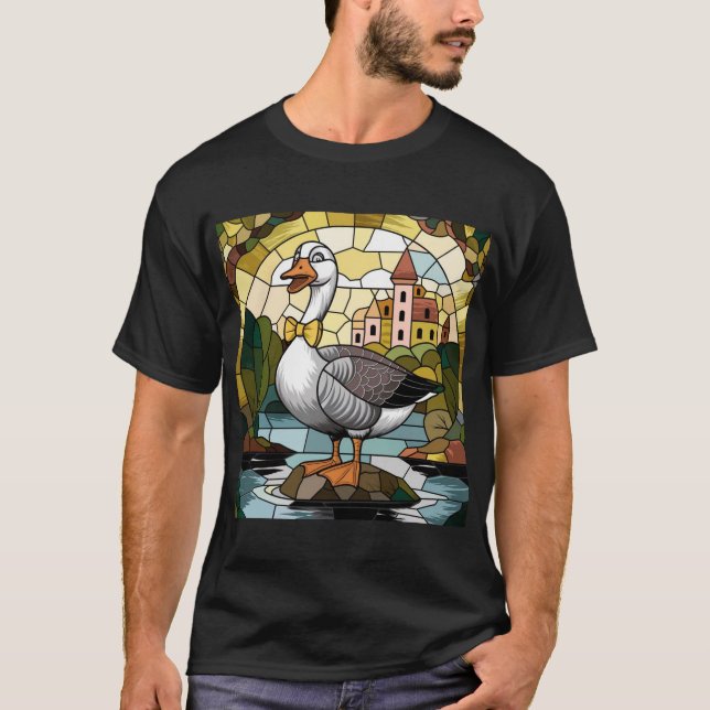 Stained Glass Art, Silly Goose Stained Glass  T-Shirt (Front)
