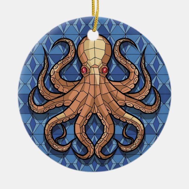 Stained Glass Art, Stained Glass Octopus Ceramic Ornament (Front)