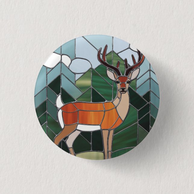 Stained Glass Art, Stained Glass Style Deer Art Button (Front)