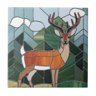 Stained Glass Art, Stained Glass Style Deer Art Ceramic Tile
