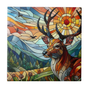 Stained Glass Art, Stained Glass Style Deer Art Ceramic Tile