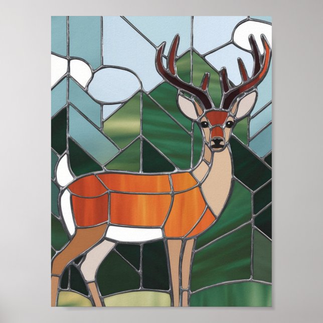 Stained Glass Art, Stained Glass Style Deer Art Poster (Front)