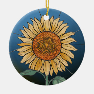 Stained Glass Art, SunFlower Stained Glass Ceramic Ornament