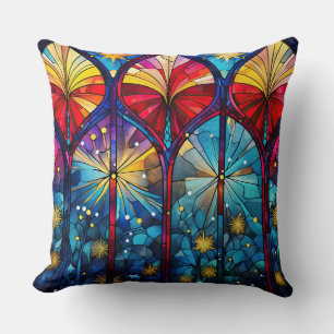 Stained Glass Art Throw Pillow – Holiday Floral 