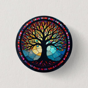 Stained Glass Art, Tree of Life Stained Glass  Button