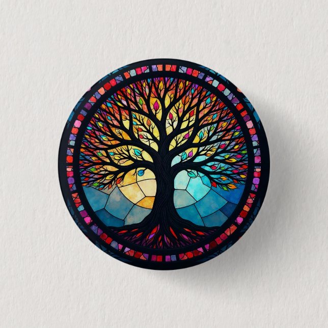 Stained Glass Art, Tree of Life Stained Glass  Button (Front)