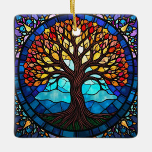Stained Glass Art, Tree of Life Stained Glass  Ceramic Ornament