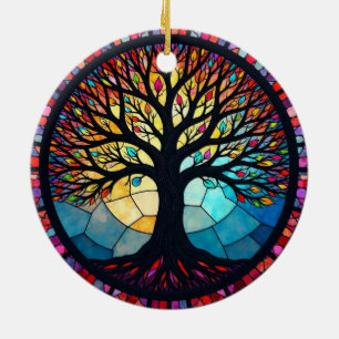 Stained Glass Art, Tree of Life Stained Glass Ceramic Ornament