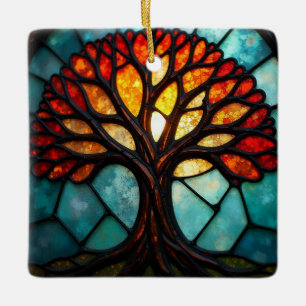 Stained Glass Art, Tree of Life Stained Glass Ceramic Ornament