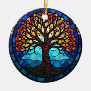 Stained Glass Art, Tree of Life Stained Glass Ceramic Ornament