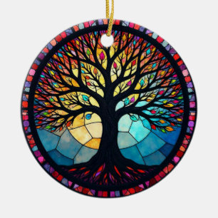 Stained Glass Art, Tree of Life Stained Glass Ceramic Ornament