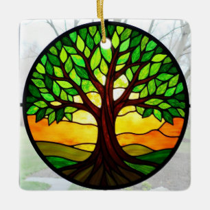Stained Glass Art, Tree of Life Stained Glass Ceramic Ornament