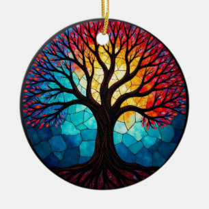 Stained Glass Art, Tree of Life Stained Glass Ceramic Ornament