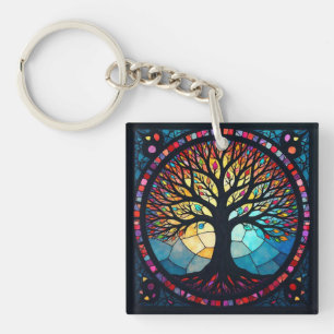 Stained Glass Art, Tree of Life Stained Glass  Keychain